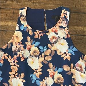 J. Crew Floral Silk Sleeveless Top - Navy Blue and Peach - 6​